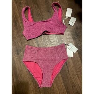 Good American Sparkle Better Hawaiian Pink Bikini Set Size 2 NWT
